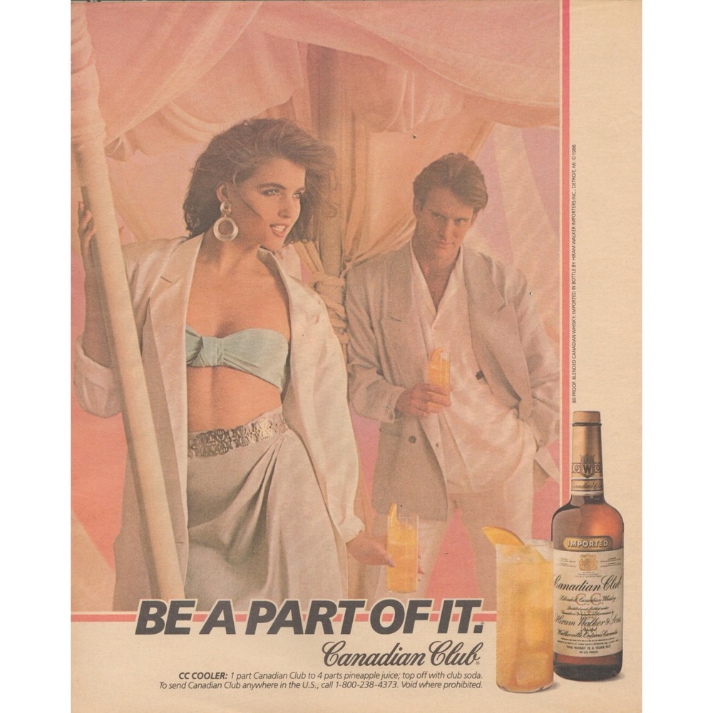 1987 Canadian Club Magazine Print Ad Whisky Be a Part of It Cocktail Bar Decor